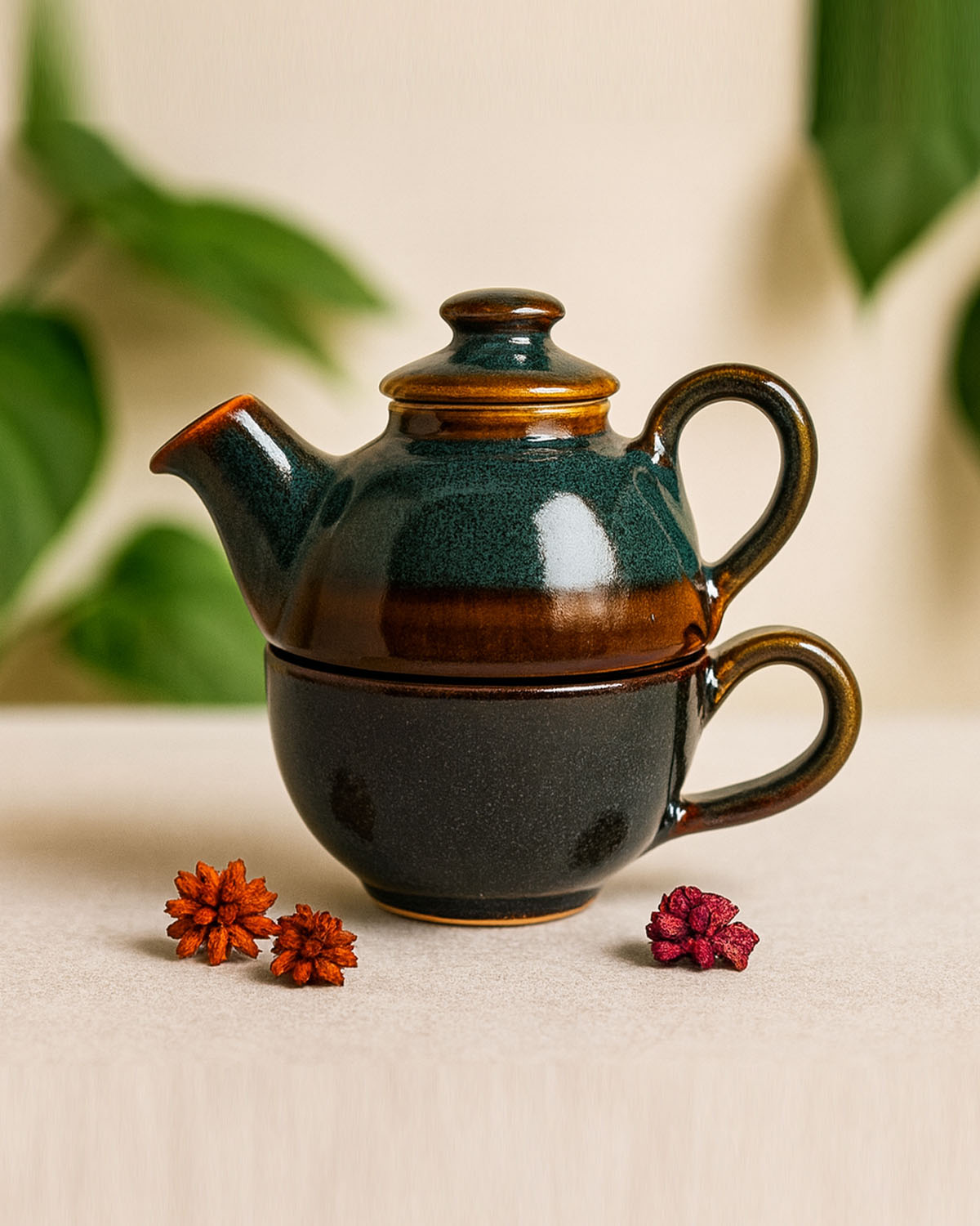 Zruddha mugs and cups, ochre glaze